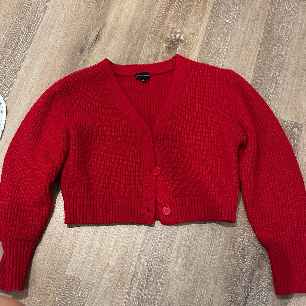 Red V-Neck Button-Up Women's Sweater